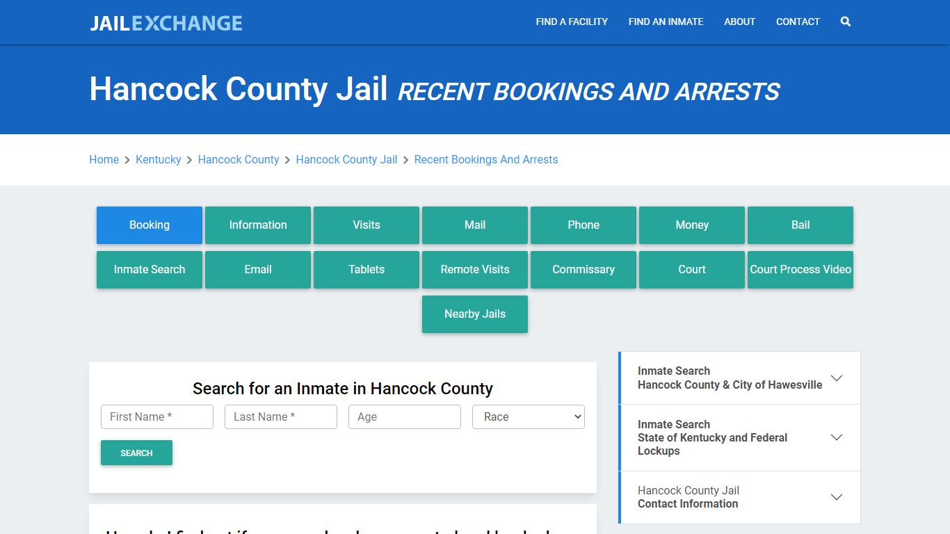 Hancock County Jail KY Recent Arrests and Bookings - Jail Exchange