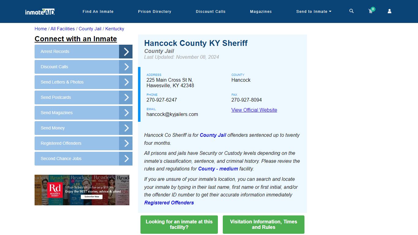 Hancock County KY Sheriff - Inmate Locator